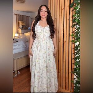 SHEIN Cream Floral Halter Maxi Dress